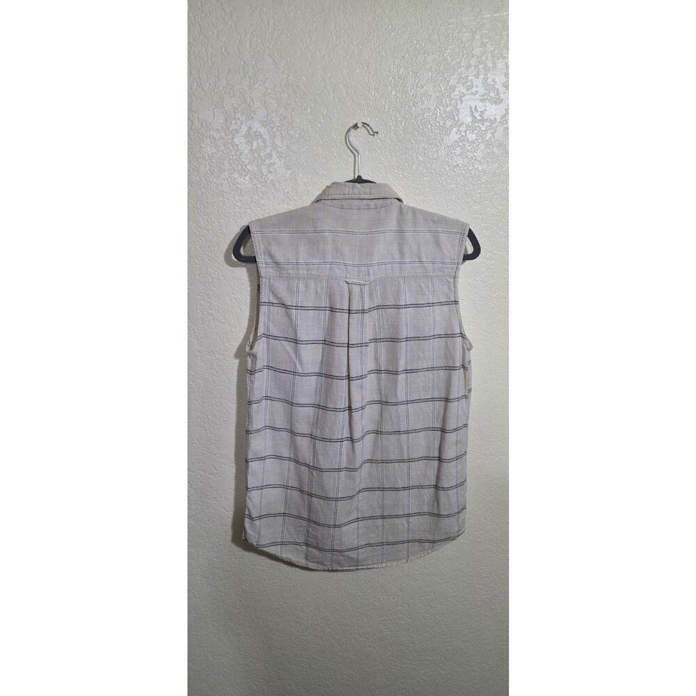 Paris Sport Club Women's Button Down Tank Linen And Cotton Blend Plaid - Picture 4 of 8